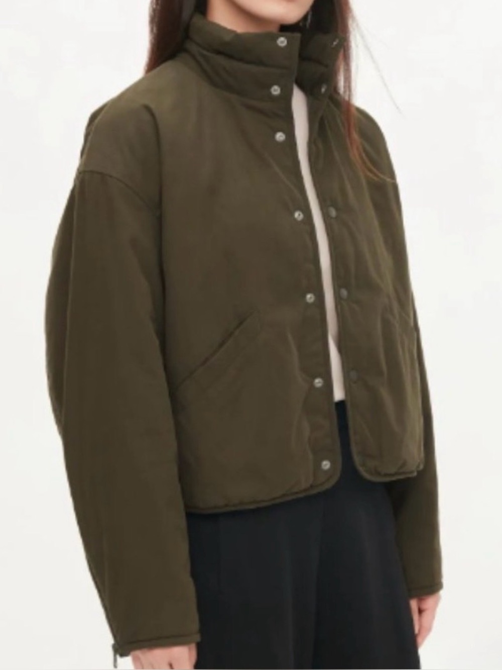 Lemaire Uniqlo U Warmer Jacket Olive Green Crop Puffer Coat S EUC